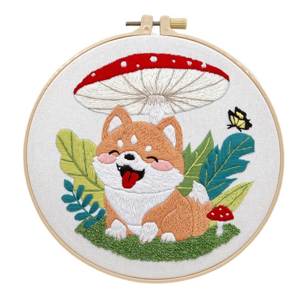 Floral Patterns Dog Embroidery Kit Corgi Embroidery Set Home Decor Cross Stitch Set Beginner