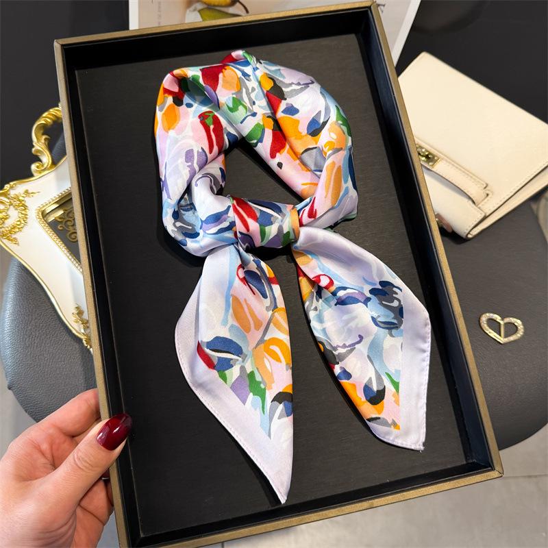 Print 70cm Silk Satin Headkerchief Women Luxury Design Neck Tie Scarf Female Hair Hand Wrist Foulard Shawl Hijab Bandana Scarves