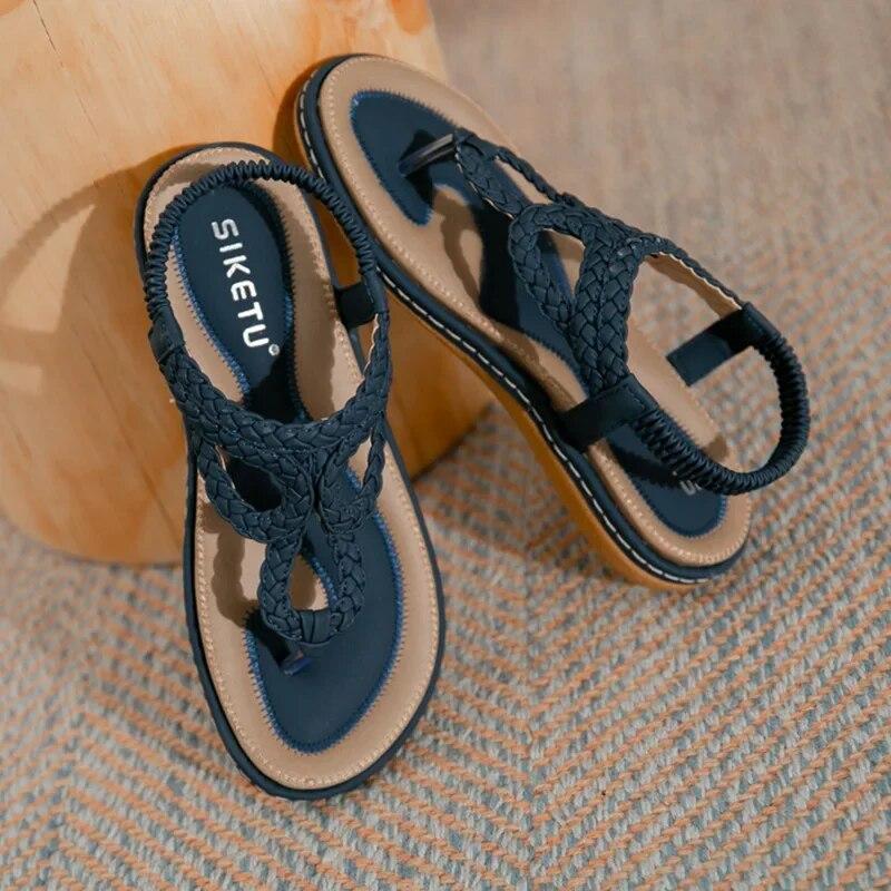 Fashion Summer Shoes Women Flat Sandals Flip Flops Non-slip Summer Ladies Bohemian Shoes Plus Size 42