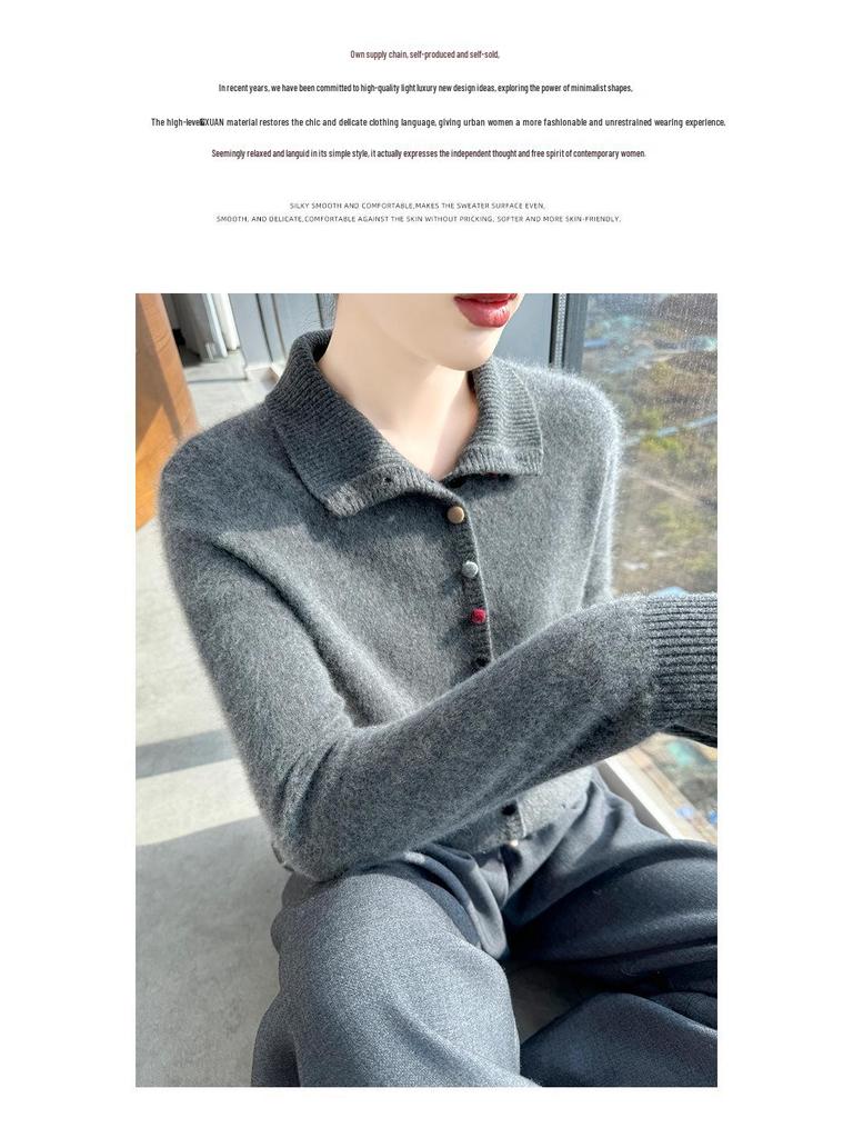 Women's 100% Pure Wool High Neck Sweater, Buttoned Cardigan, Loose Fit, Autumn/Winter Fashion.