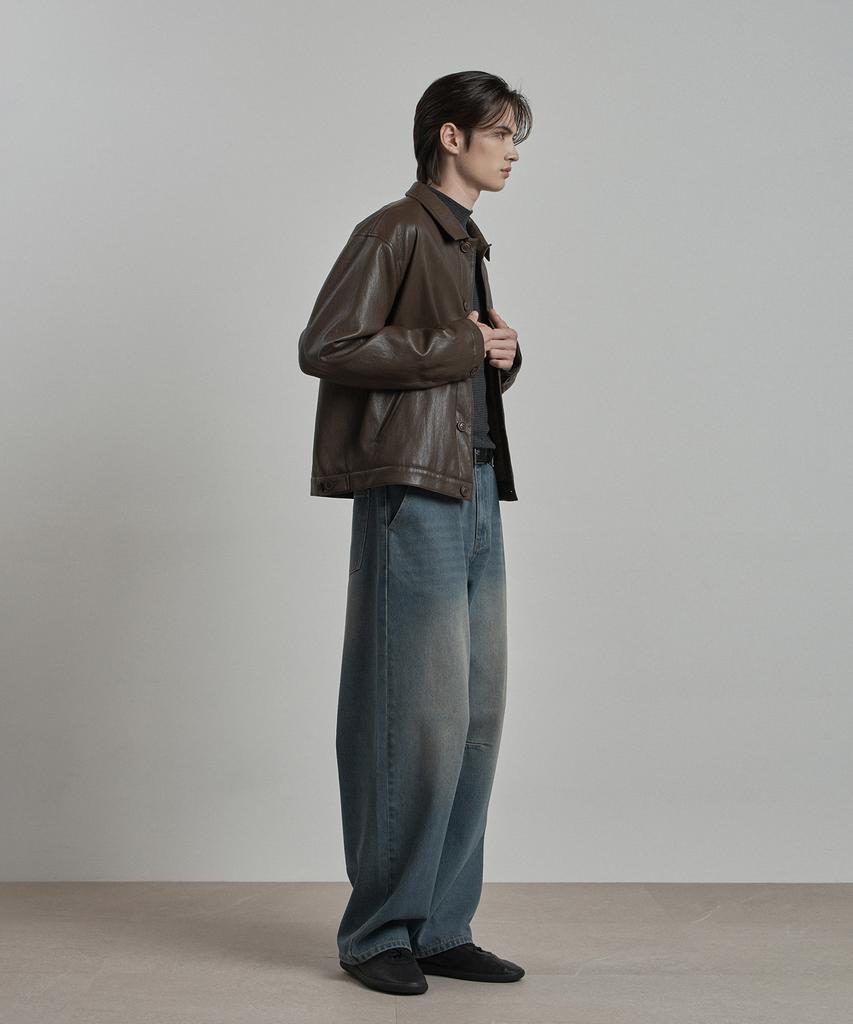 WORK ON BODY OFF Epure Regular Fit Button Leather Jacket [Brown]