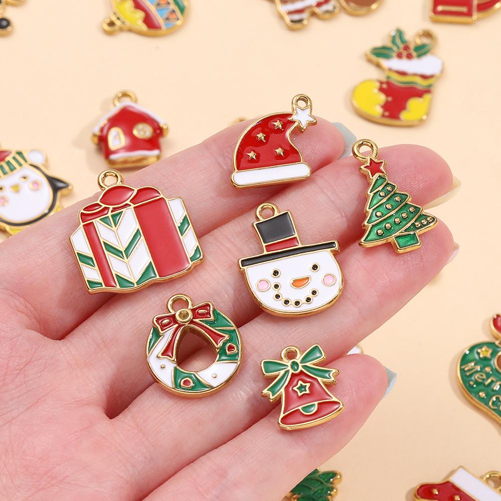 1pcs Stainless Steel Christmas Charms Gold Color Santa Claus Christmas Tree Enamel Pendants For DIY Earrings Necklaces Making