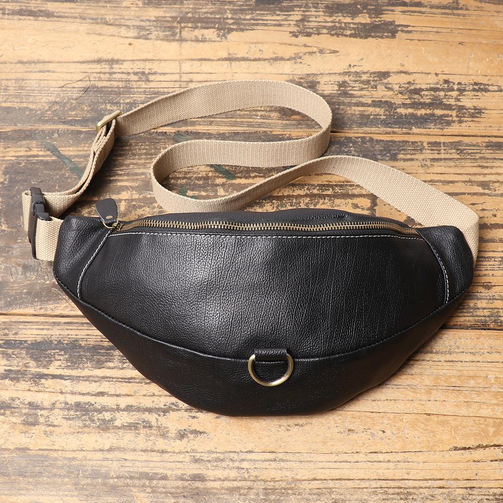 Men S Genuine Leather Breast Bag First Layer Leather Casual Versatile Messenger Bag Large Capacity Mobile Phone Bag Men S Bag чёрный