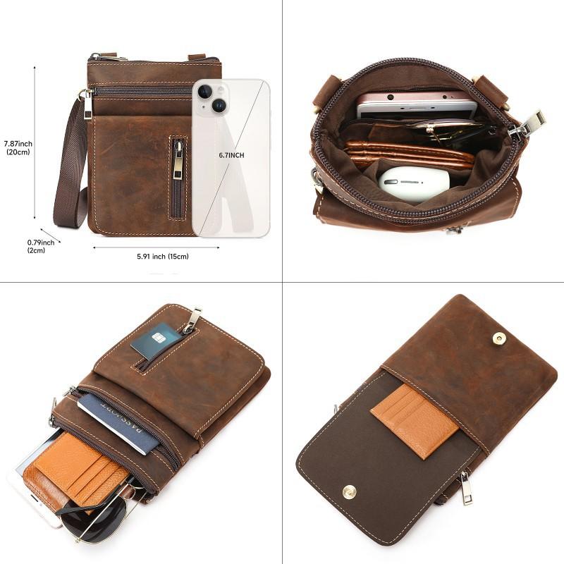 Hot Selling Crazy Horse Leather Men's Small Bag Retro Leisure High End Crossbody Wholesale