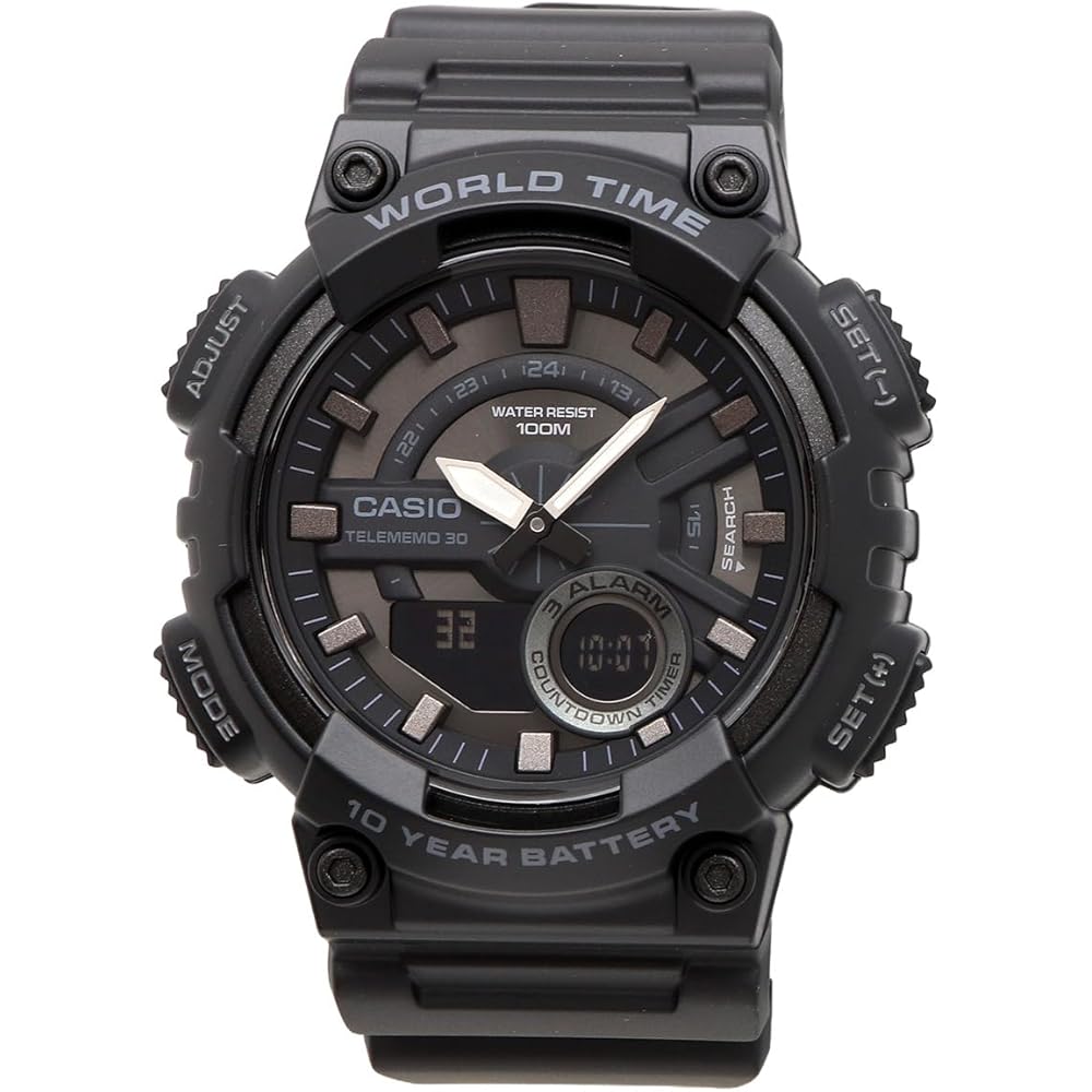 Casio World Time AEQ-110W-1BV Men's Analog-Digital Quartz Watch Black LCD Black Imported Model