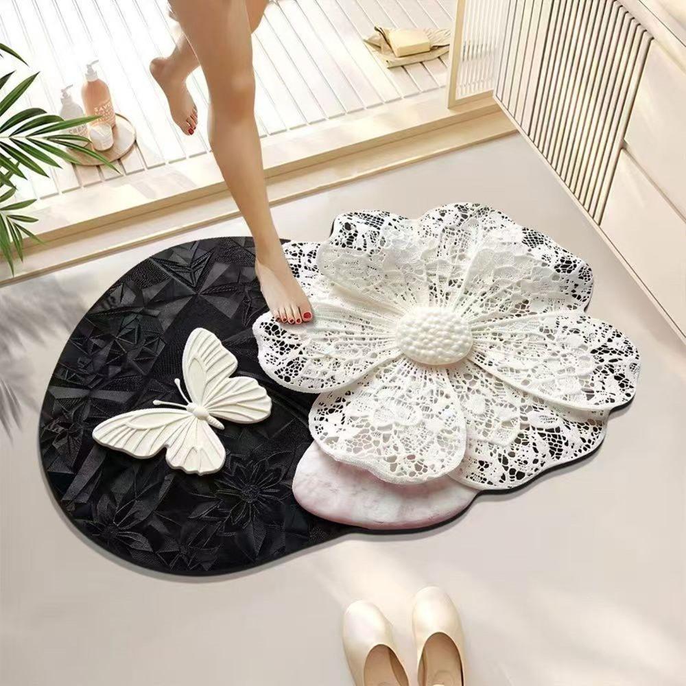 Absorbent Surface 3D Floral Butterfly Carpet Shower Mat For Living Room Tea Table Bedside