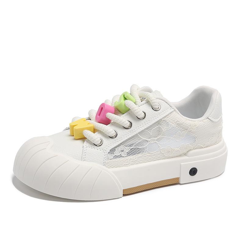 

Little white shoes women s 2025 new summer mesh lace breathable trendy cool casual shoes letter thick baseplate shoes 35 бежевый