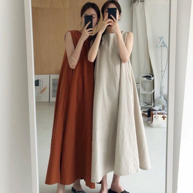 Cross-Border 2024 Summer Korean Chic Loose Sleeveless Long Swing Dress for Women