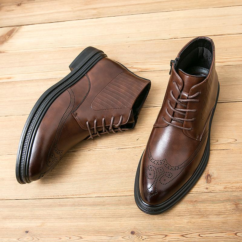 Fashion Leather Shoes Men Boots Winter Formal Leather Oxfords Boots Shoes Dress Business Boot Men Chelsea Autumn Ankle Boots for Man