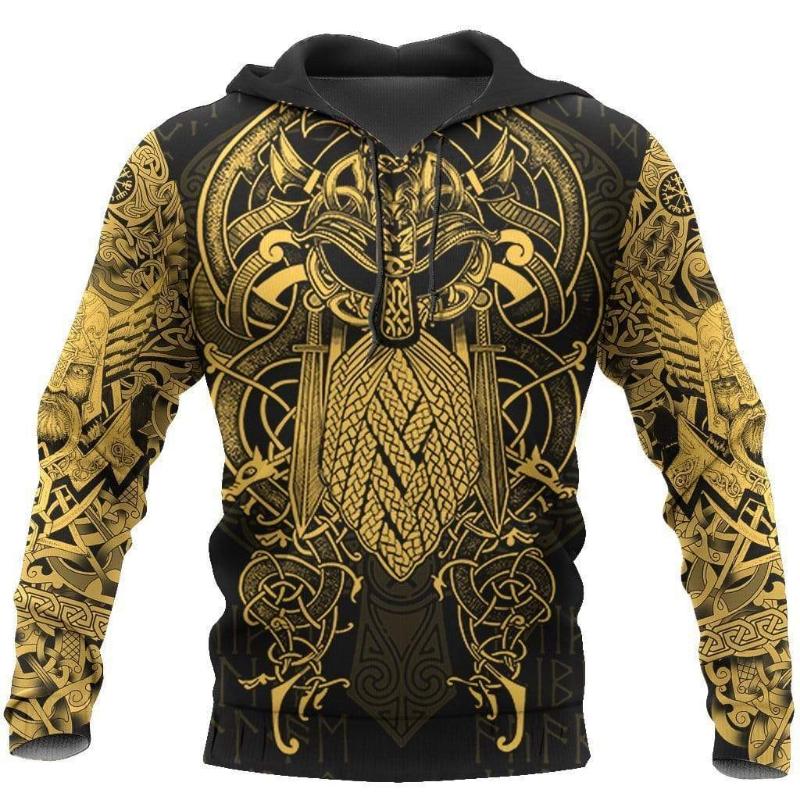 Hoodie Men 3D Print New Viking Mythology Vintage Style Tops Oversized Casual Long Sleeve Pullover Clothes Clothing Spring Autumn