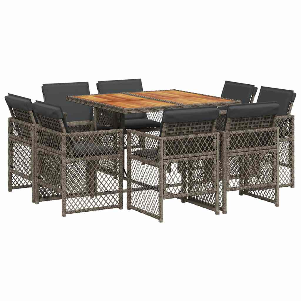 9 piece outdoor dining set with cushions gray poly rattan