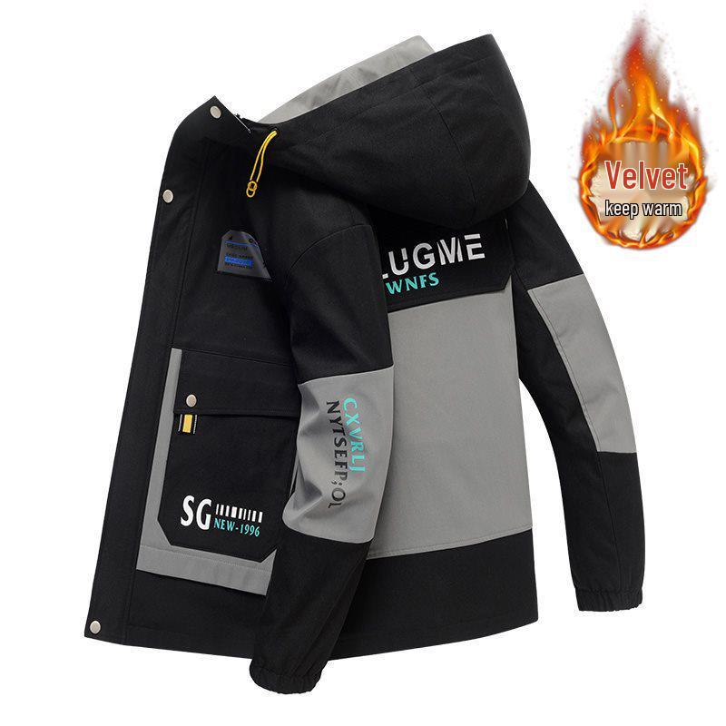 Men's Thick Winter Fleece-Lined Cotton Hooded Jacket for Teens - Fashion Workwear Outerwear