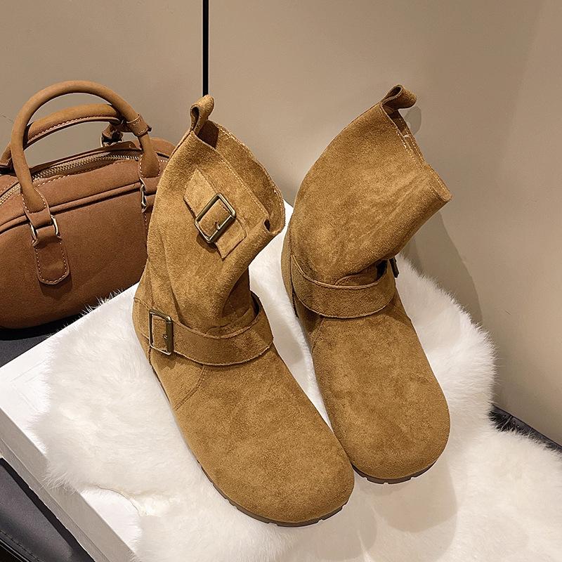 Korean Version of Atmosphere Belt Buckle Martin Boots Women's 2025 Autumn New Design Short Boken Boots