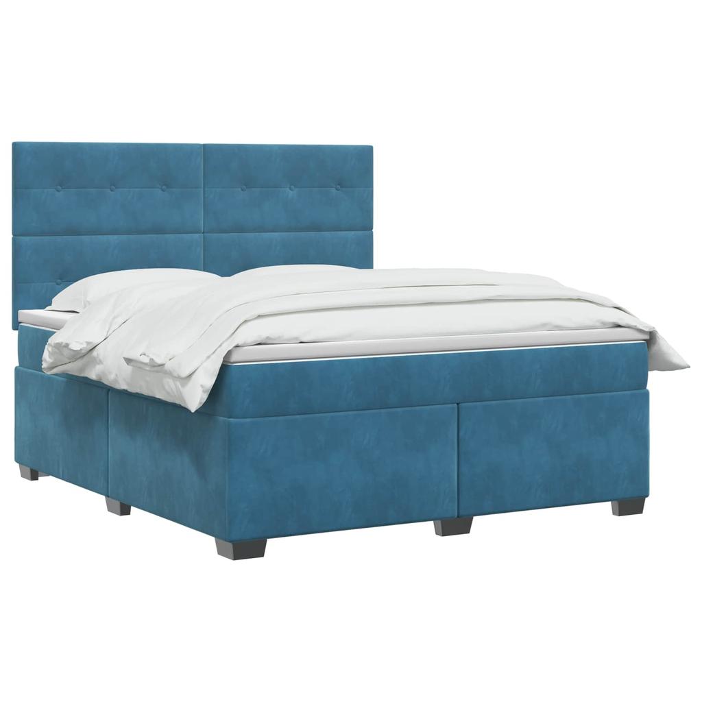 Box Spring Bed with Mattress and Headboard Blue 140 X 200 Cm Velvet
