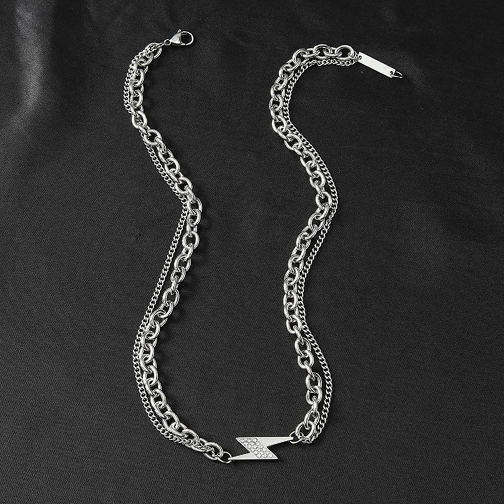 Fashion Hip Hop Double Layer Chain Stainless Steel Male Necklace Zircon Lightning Pendant Necklace Mans Party Jewelry Gift
