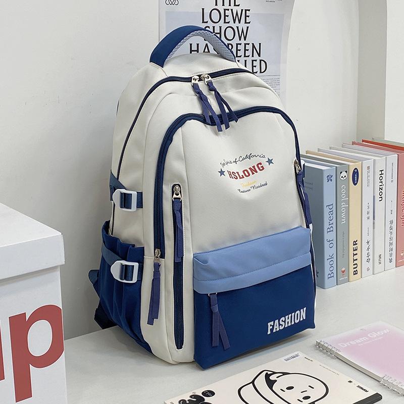 High-value schoolbag female college students contrasting large-capacity backpack junior high school students simple casual computer backpack tide