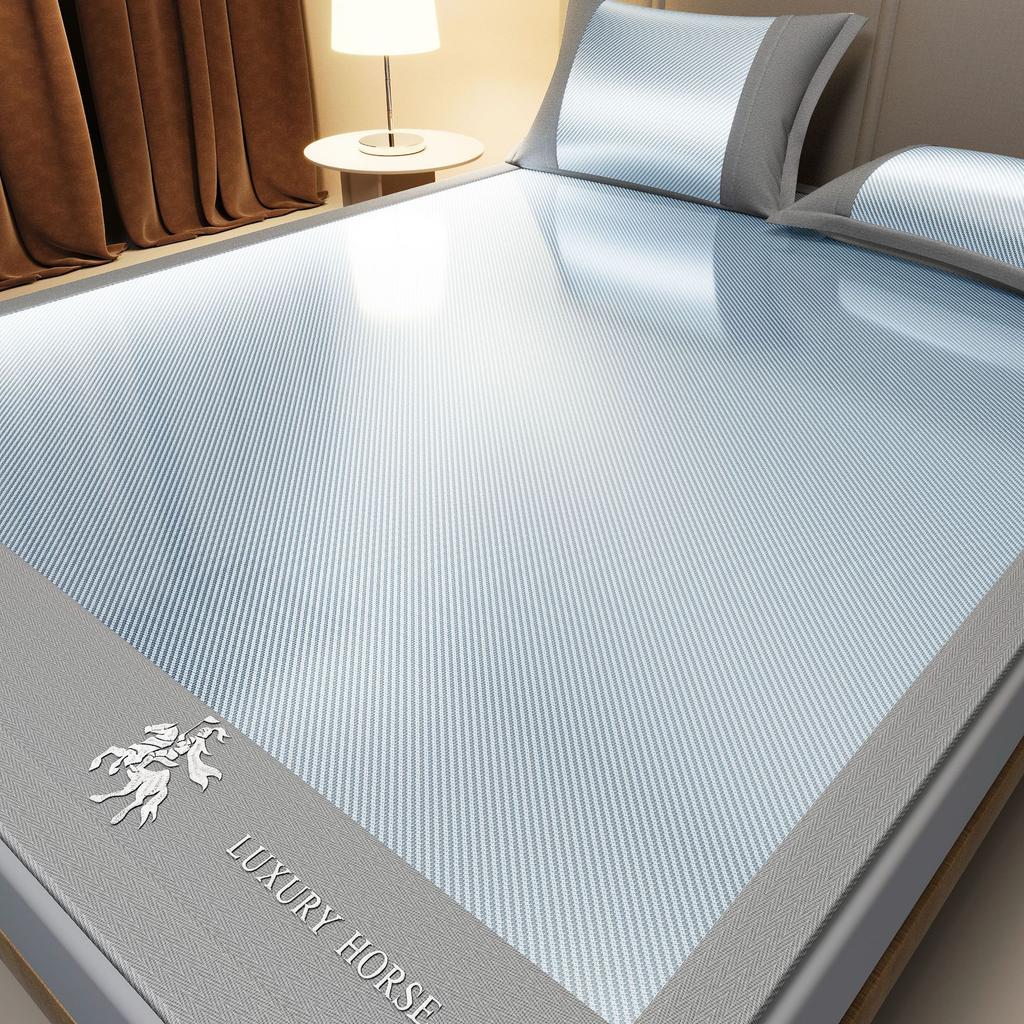 Machine Washable 3-Piece Ice Silk Cooling Mat Set with 2 Pillowcases, Breathable Summer Bed Sheet for Home Dorm, Soft Fitted Sheet