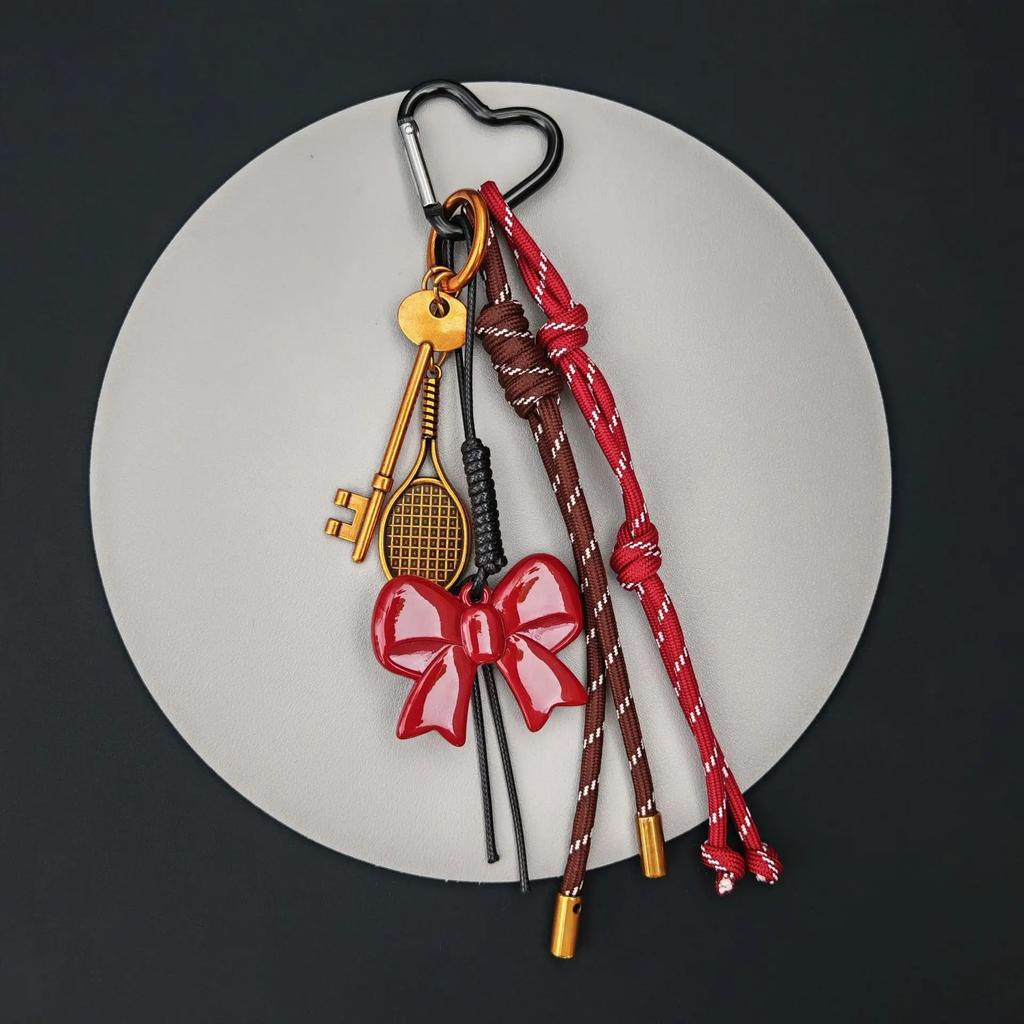 Retro Key chain bowknot afternoon tea Pendant tassels braided rope decoration Backpack accessories