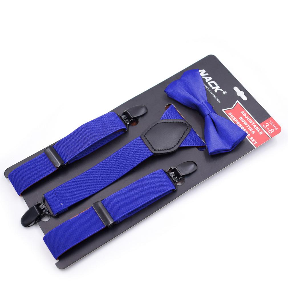 Kids 3 Clips Suspenders Bow Tie Set Adjustable Elastic Braces for Boys Girls