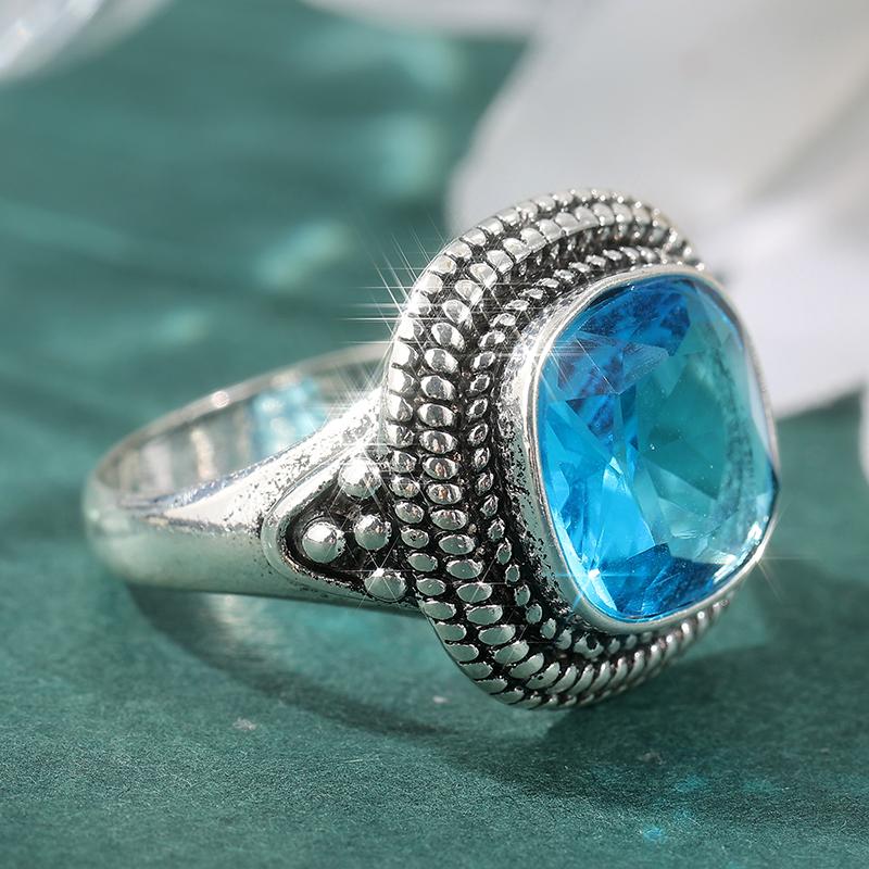 Vintage Classic Geometric Blue Synthetic Zirconia Women's Ring Fashion Design Ethnic Holiday Banquet Accessories Jewelry Crafts