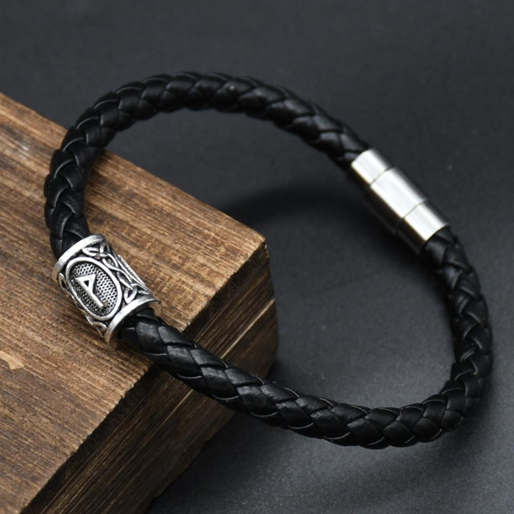 Men Leather Viking Bracelets Rune Charms Beads Valknut Amulet DIY Bracelets Bangles Jewelry