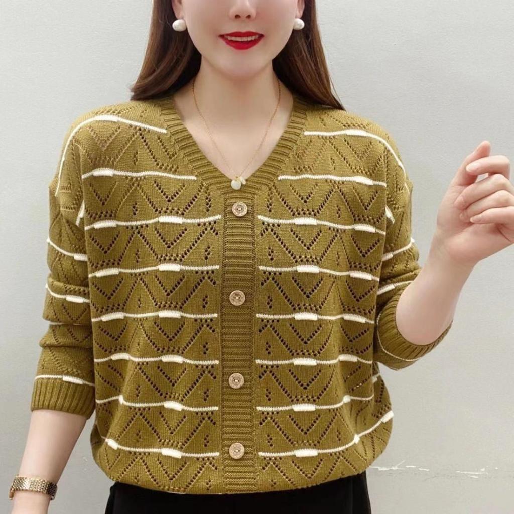 Women's  Long Sleeve Knitted Top Women's Spring Thin Loose Sweater Mid-sleeve Summer Bottoming Shirt