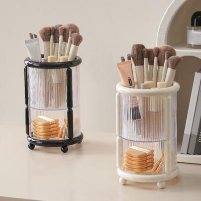 Suport pentru pensule de machiaj de birou, organizator cu 2 niveluri pentru rujuri și creioane de sprâncene, cupă pentru pensule cosmetice pentru organizarea mesei de toaletă