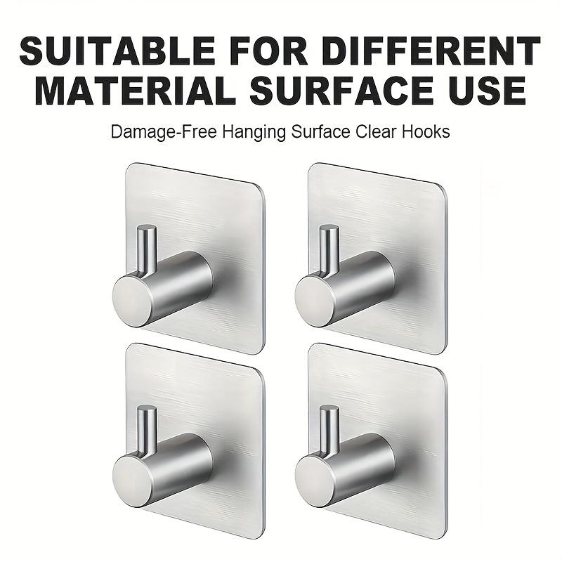 Stainless Steel Adhesive Hooks, Heavy-Duty Wall Mount Utility Hooks for Hanging Towels, Clothes, Hats, and Robes - Easy To Install