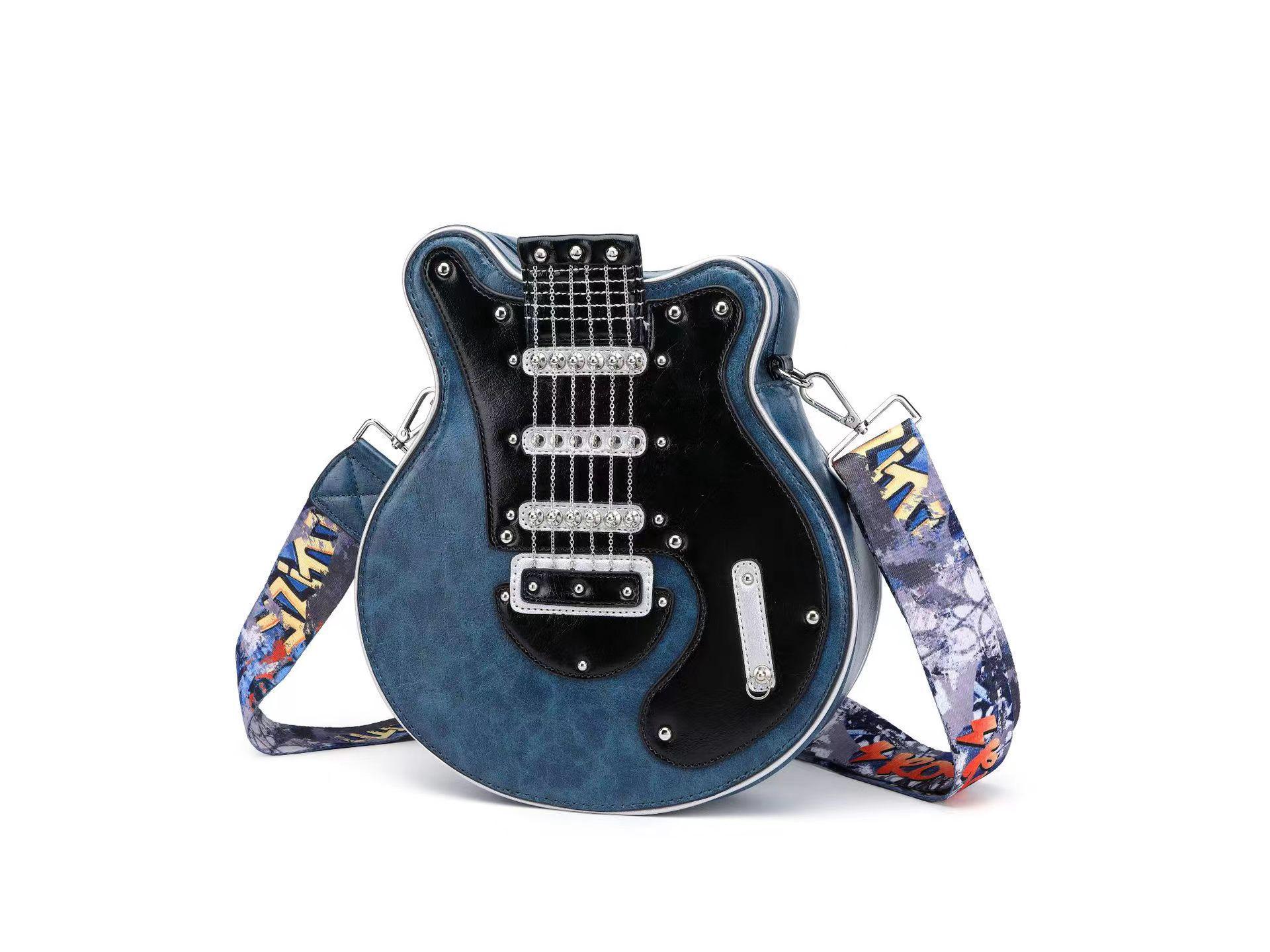 

Женские сумки ручной работы в форме гитары 2024 года: Европейский и американский стиль плеч, уникальный и креативный дизайн темно-синий