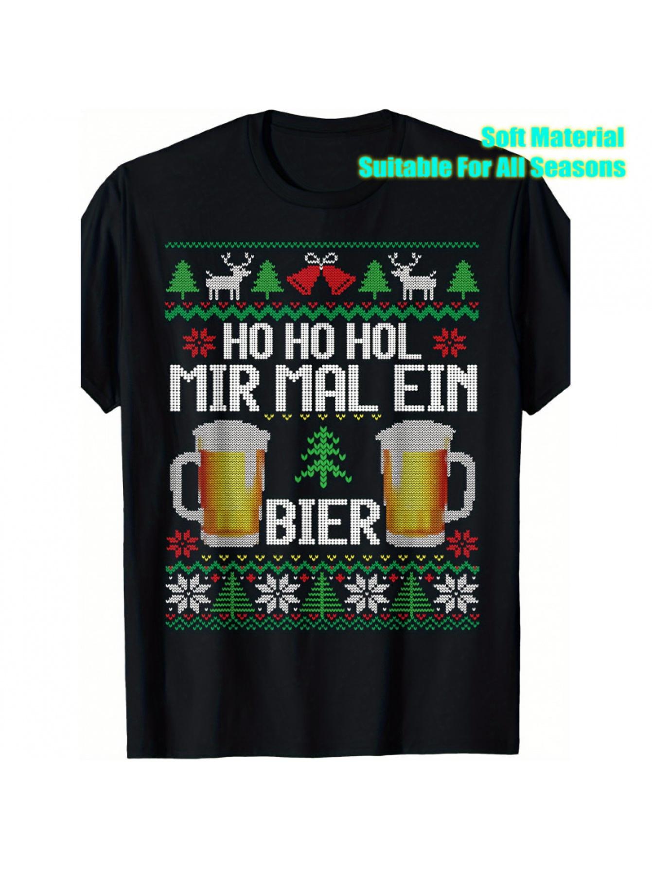 Men s & Unisex Ugly Sweater T-Shirt - German Beer Bavarian Party Outfit with Knitted-Bier Mug & Reindeer Print S