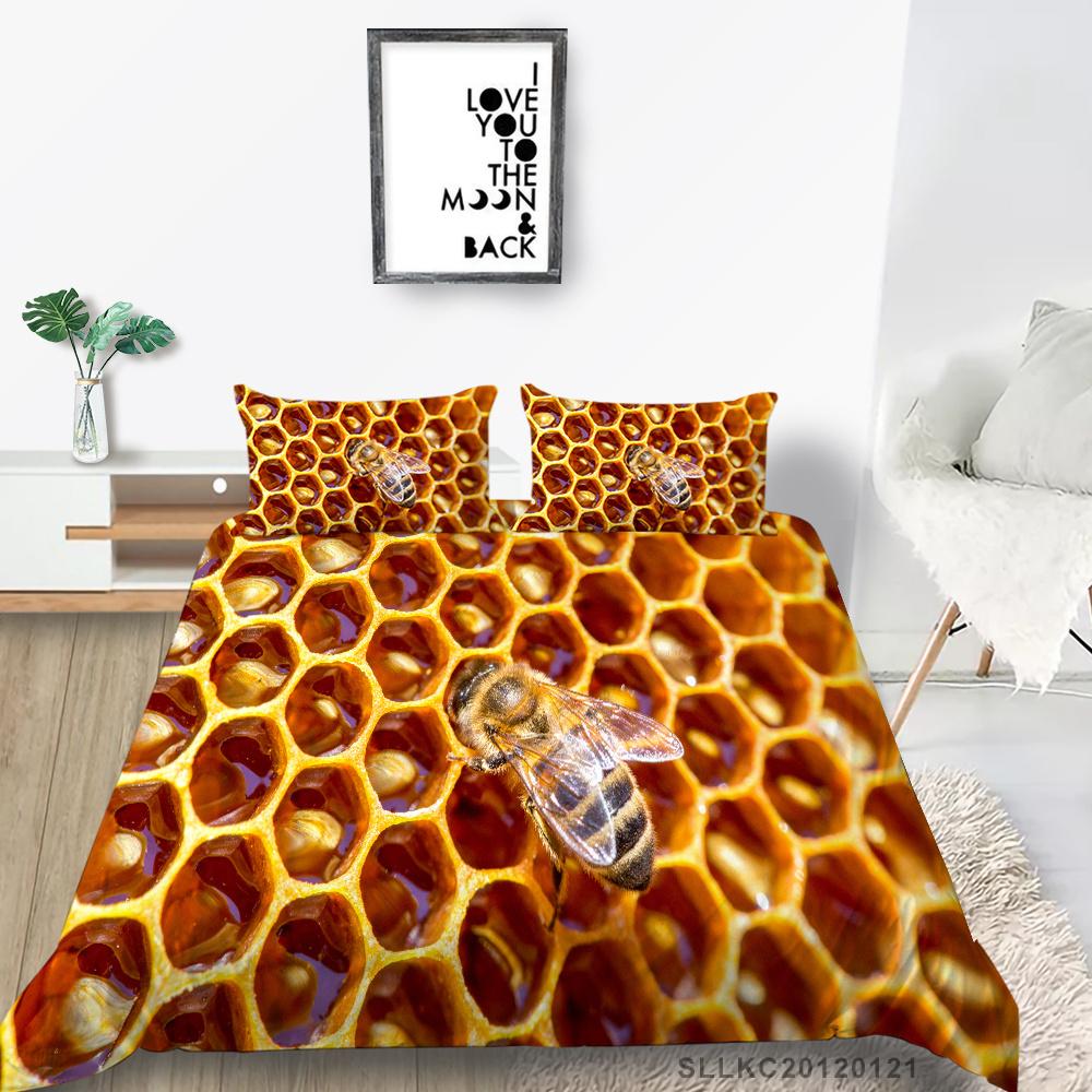 2/3pcs Bedding Set Breathable Comforter Duvet Cover Set 3D Bee Unique Design Microfiber Comfortable Bed Suit