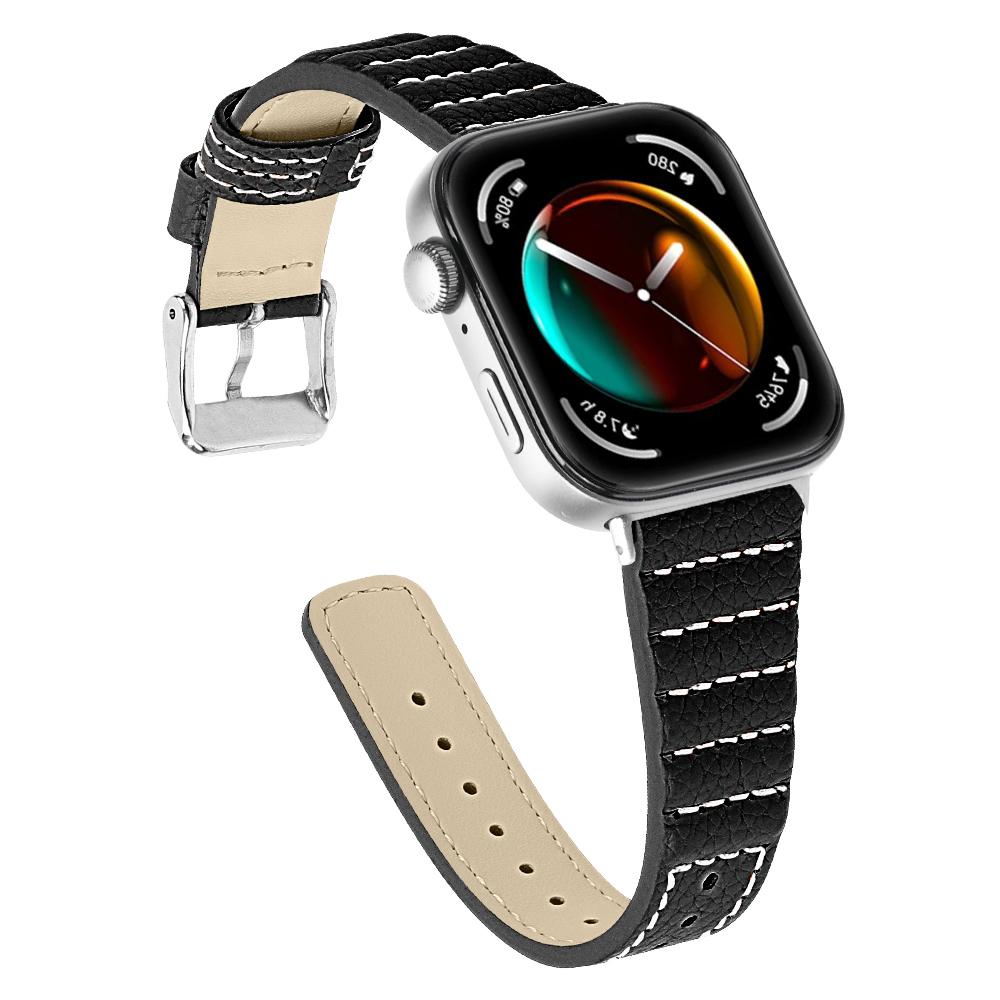 

For Huawei Watch Fit 3 Watch Strap Stitching Lines Wave PU Leather Wrist Band Brown