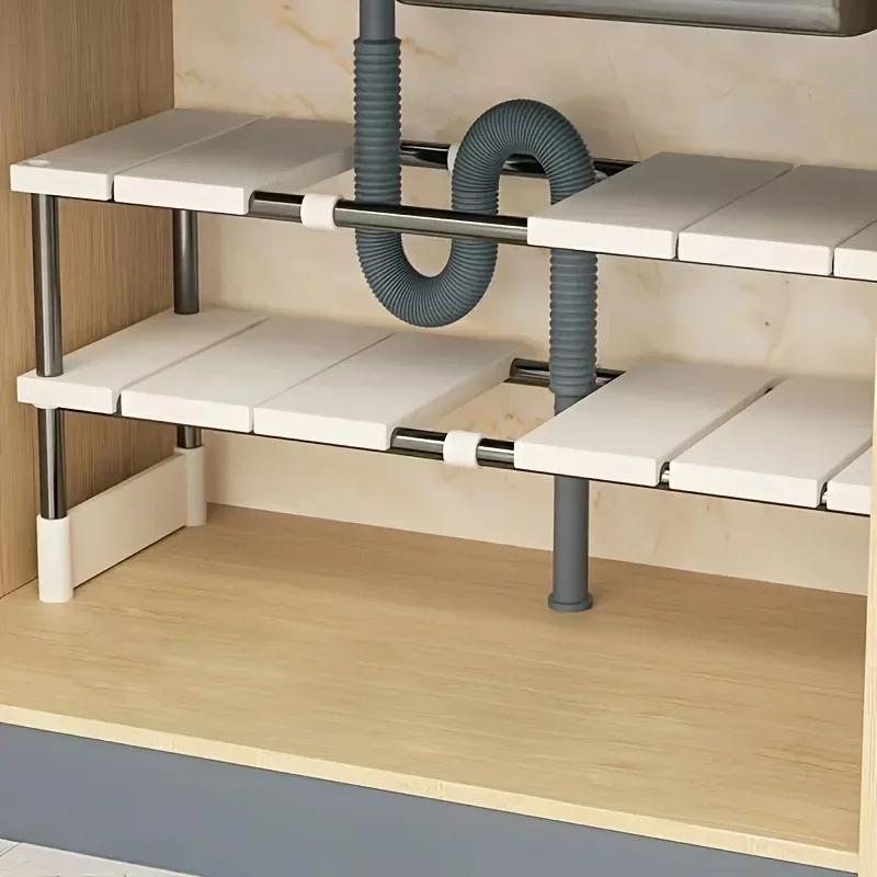 Verstellbares Unterschrank-Lagerregal, Erweiterbarer Küchen- und Badezimmerschrank-Organizer, Langlebiger, platzsparender Mehrschicht-Topfhalter
