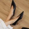 Comemore Heels Pointed Toe Shallow Mouth Retro Granny Shoes Patent Leather Skinny Metal Heel Four Seasons Single Shoes Fashion
