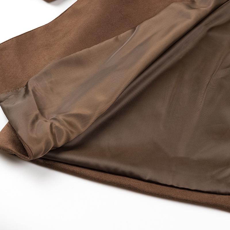 2024 Winter Women's European & American Double-Breasted Tie-Waist Faux Suede Coat