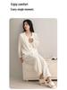 Women's Long-Sleeve Round Neck Pajama Set with Bra Pads, Wearable Outside, Cloud Cotton Loungewear