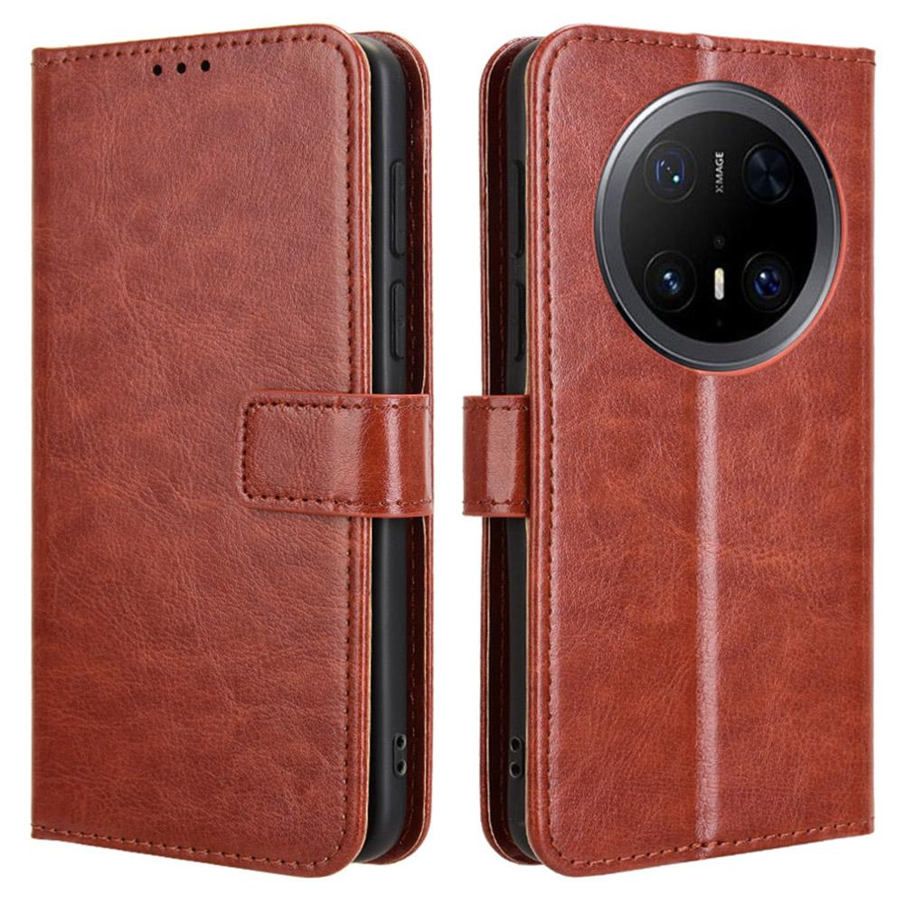 

For Huawei Mate 70 Pro+/70 Pro Case Crazy Horse Texture PU Leather Phone Wallet Cover Brown