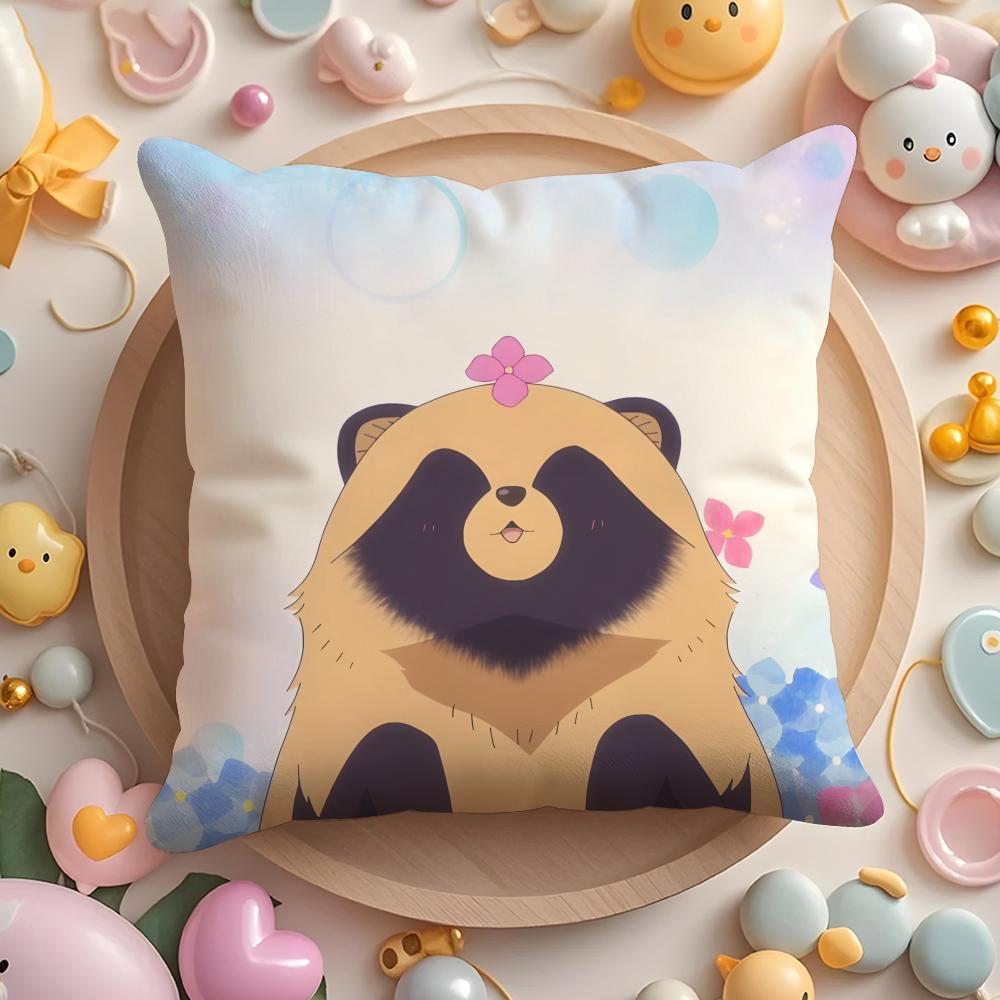 Cute with you and the rain tanuki Cushion Cover Home & Car Multi-Scene Pillow Cover - Reversible, Soft & Durable for Daily Use