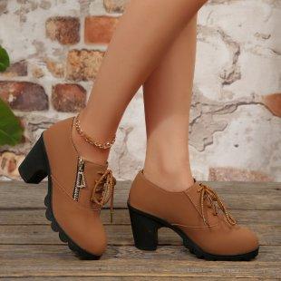 

Spring Women s High-heel Boots 2026 British New Furry Lined Mid Heel Ankle Boots Classic Female Zipper Campus Size 35-42 Zapatos 35 коричневый