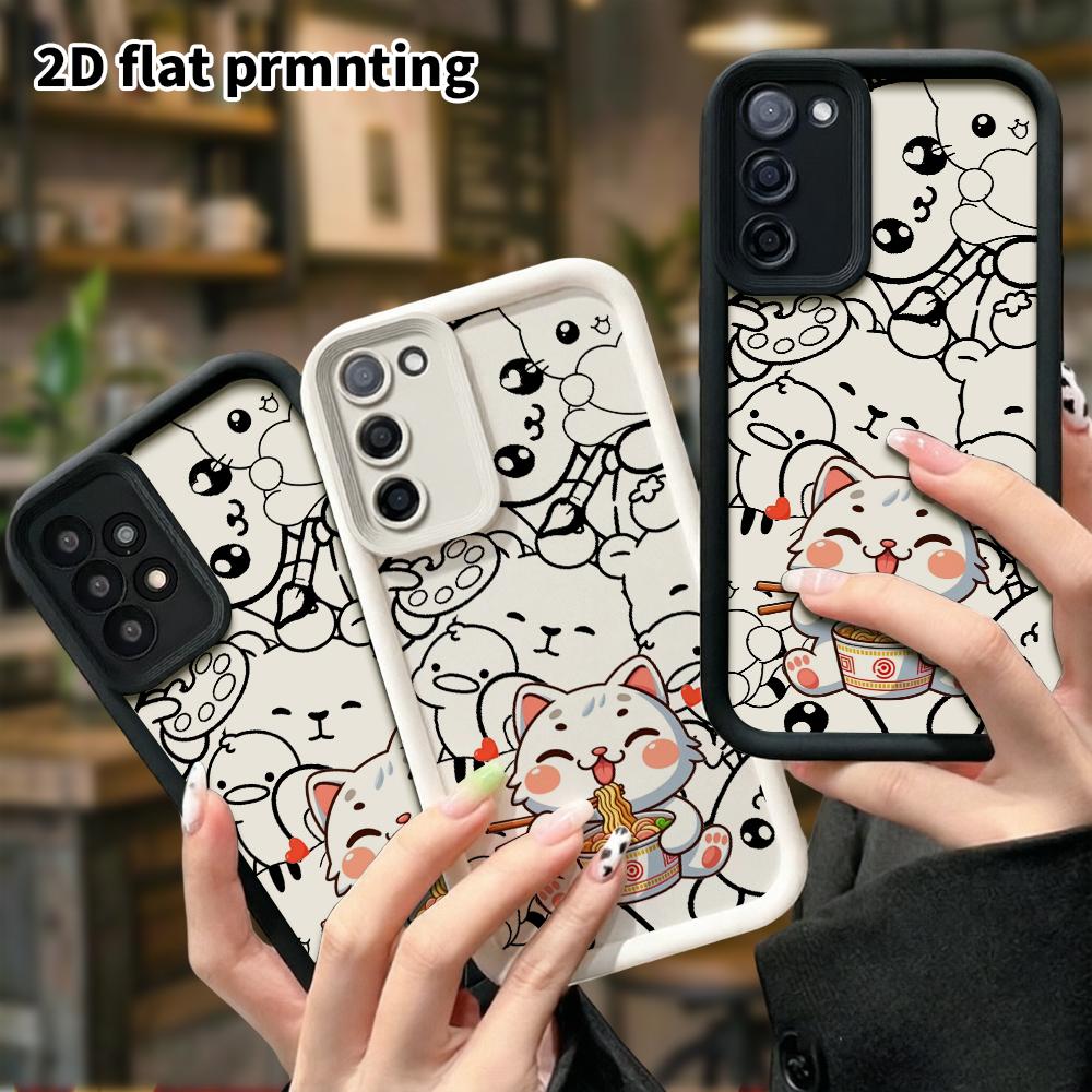 Phone Case: 2D flat, suitable for Samsung Galaxy A34 A35 M05 M06 S20 S22 S21 FE Plus 5G protective cases, little white cat eating ramen, perfect Chris