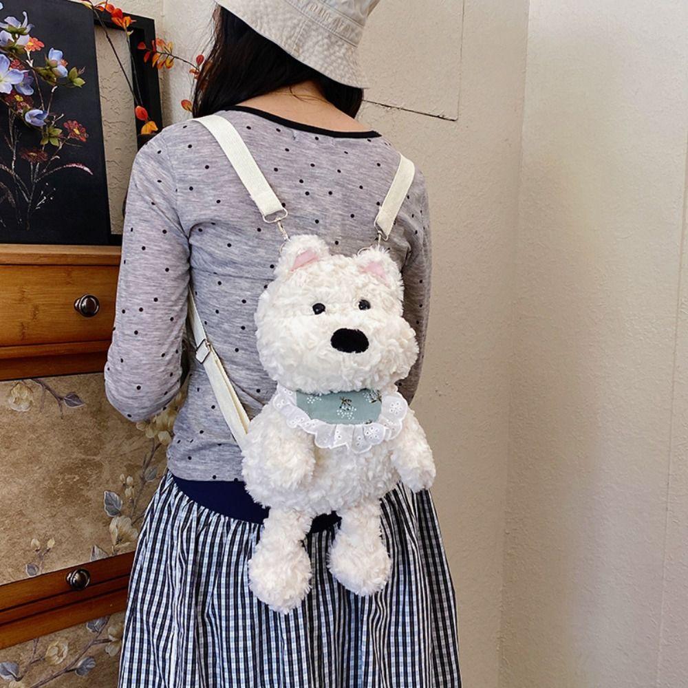 Schultertasche Westie Hund Plüsch Rucksack Stofftier Laufender Hund Rucksack Spielzeug für Kinder