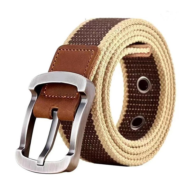 Unisex Design Casual Versatile Canvas Material Waist Belt Metal Needle Buckle Woven Pants Waist Belt Youth Student Jeans Belt