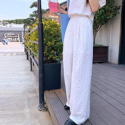 Wide-leg Pants Women's Summer Thin Polka-dot High-waisted Straight Casual Pants Loose and Thin Pear-shaped Body Ice Silk Cool Pants