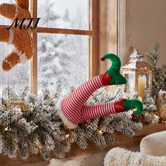 Xmas Home Ornament Christmas Elf Legs Tree Ornaments, Plush Stuffed Stuck Window Hanging Topper Decorations for Tree, Indoor Outdoor Holiday