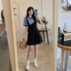 Women's Plus Size Fake Two-Piece Dress Black White Colorblock Casual Summer Short Sleeve A-Line Sundress