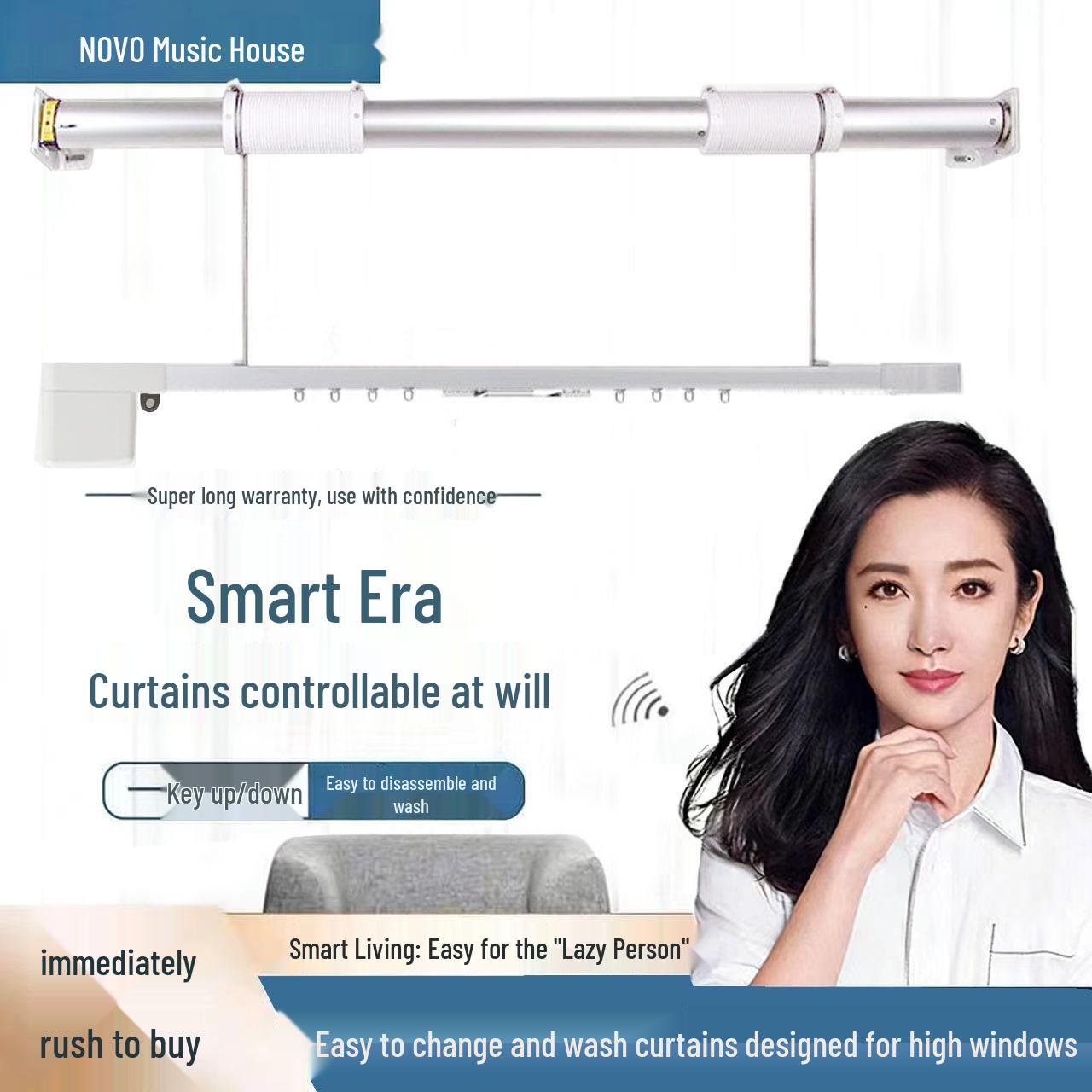 

Smart Double Track Motorized Curtains for Duplexes with Voice Remote Control Compatible with Mi Home Track Width 2.0m, Height 7.0m