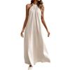 Womens Neck Maxi Dress Loose Fit Sleeveless Long Dress Solid Pattern Casual Vacation Sundress Flowy Design Lightweight Fabric