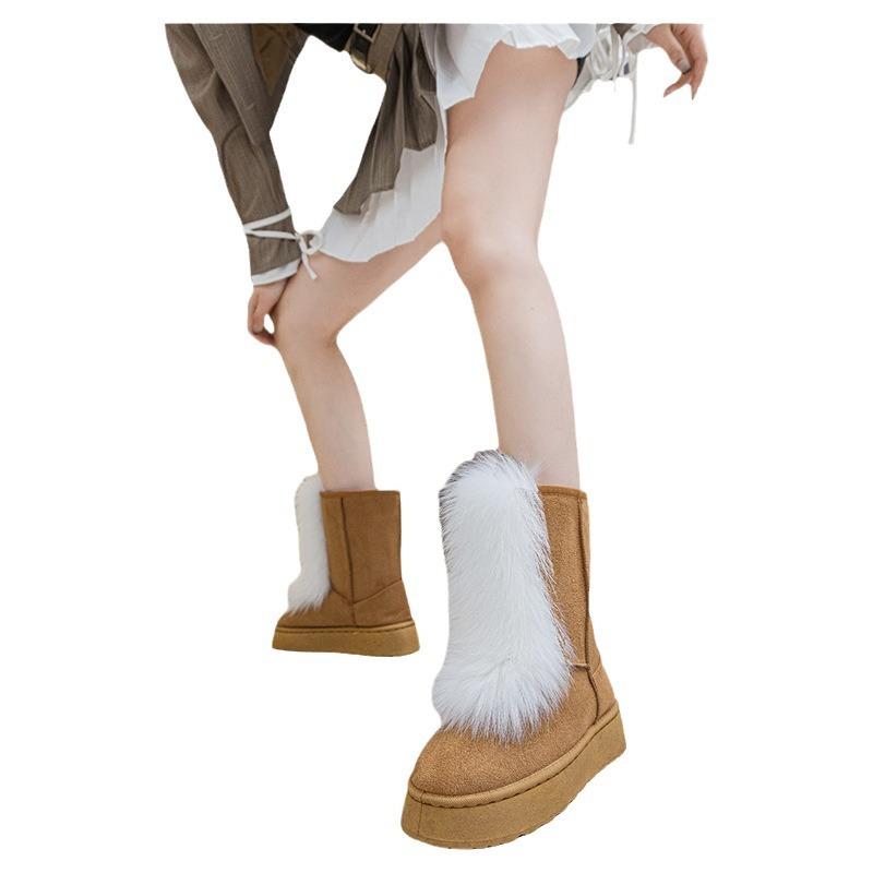 2025 Mao Mao boots children winter thick-soled high-heeled warm-fitting medium tube snow boots boots wear high-top fox hair