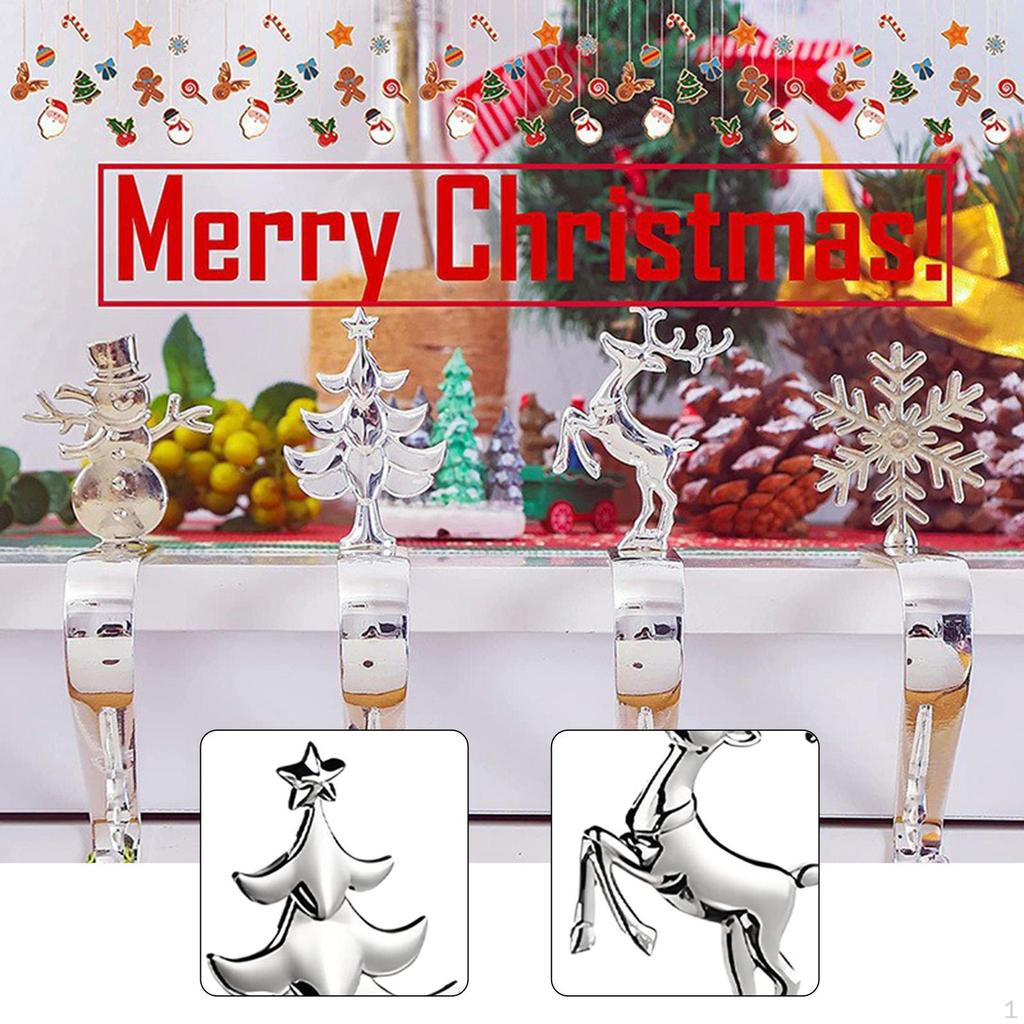 4 Pieces Christmas Stocking Holder Ornaments Hangers Snowman Hook for Window