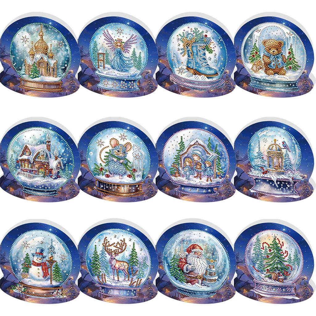 4-12PCS 5D Rhinestone Arts Greetings Birthday Card Handmade Diamond Painting Christmas Festival Card Thank You Card For Family A